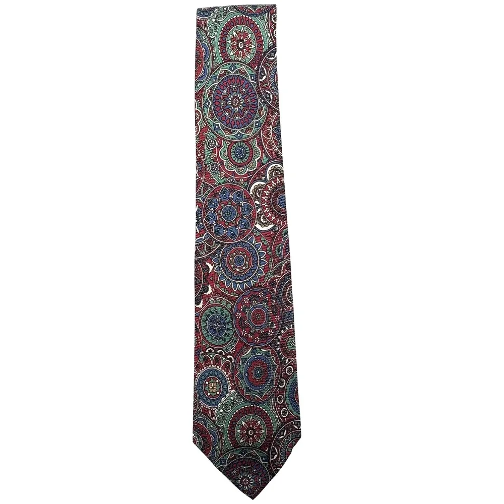 Vintage Polo Ralph Lauren Silk Necktie Mens Red Green Blue Medallion USA 58x3.5‎